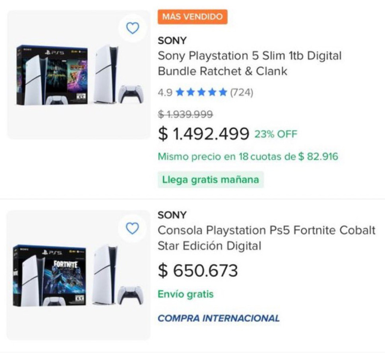 La diferencia de precios de PlayStation 5 en MercadoLibre. Foto: X @EsTendenciaEnX.