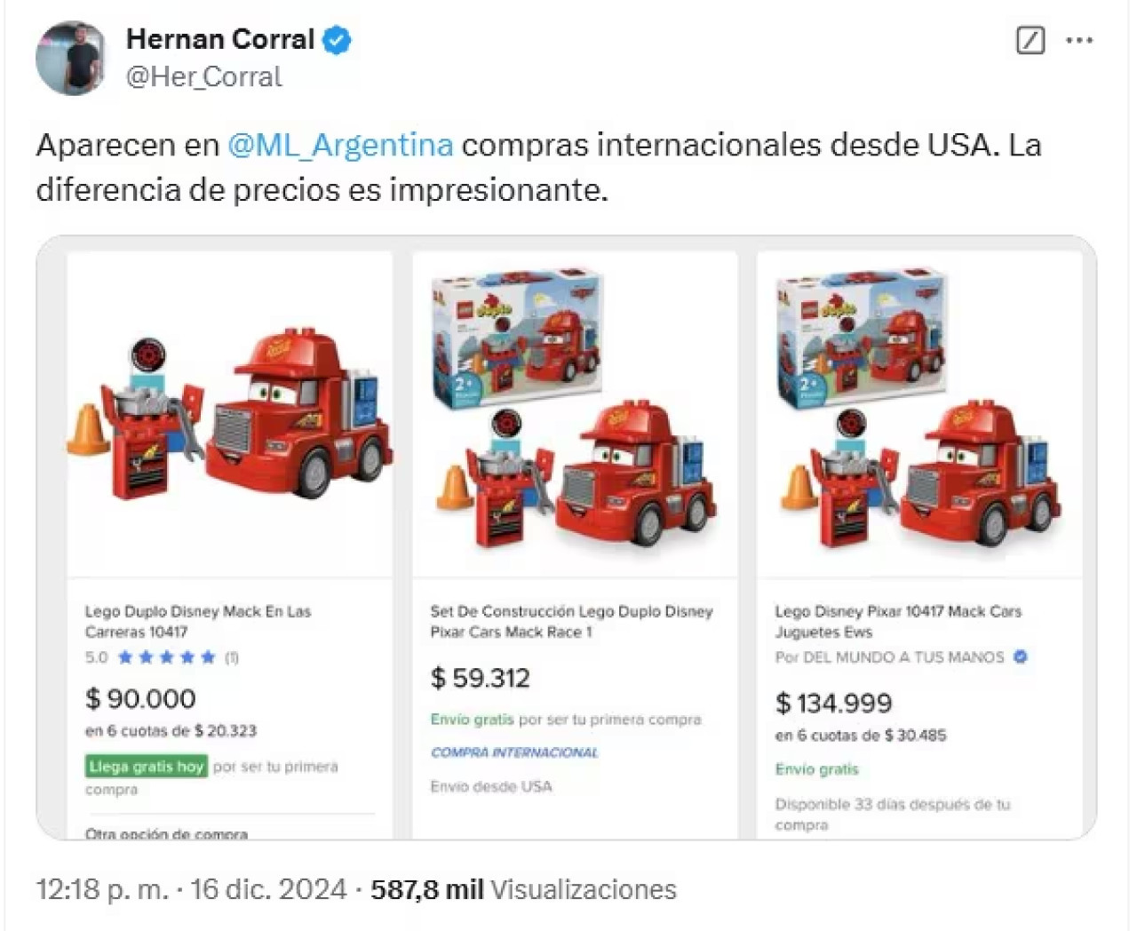 Diferencia de precios en las compas internacionales con Mercado Libre.