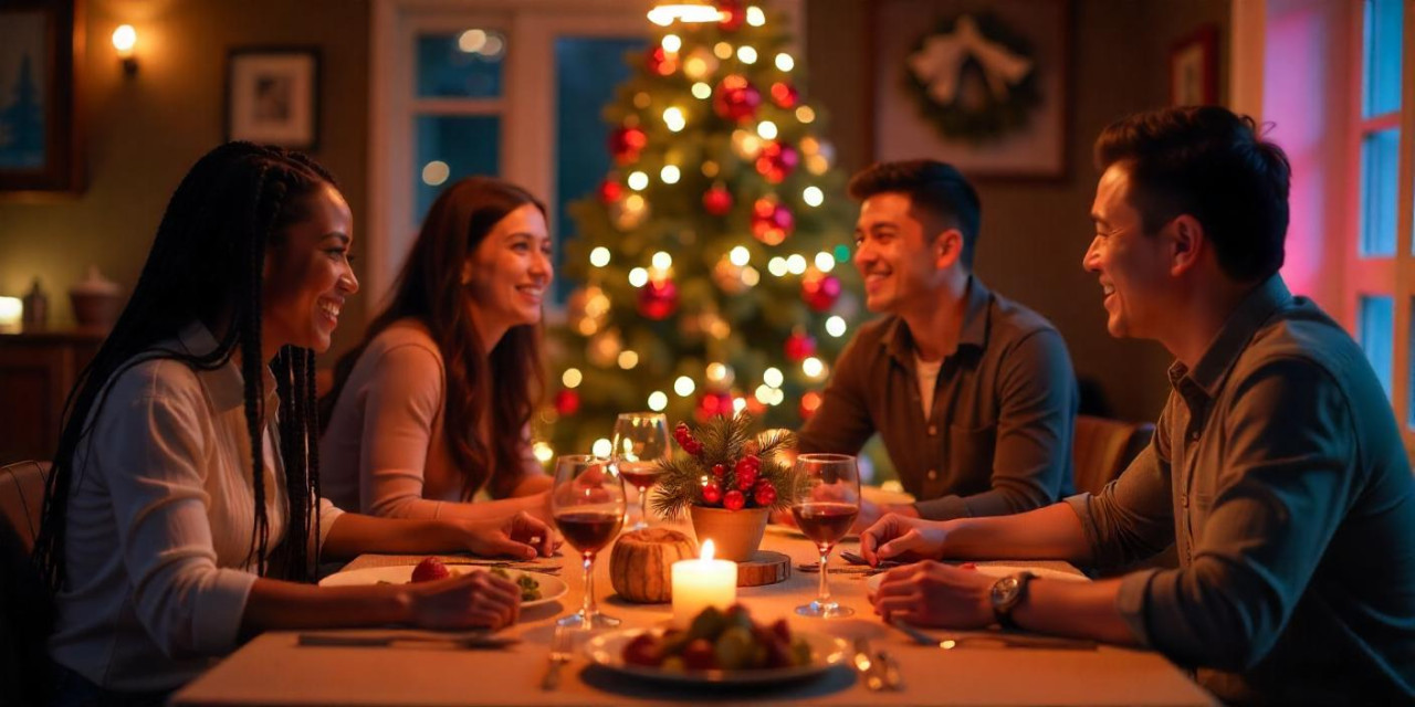 Mesa navideña, Navidad, Año Nuevo. Foto: Freepik IA.