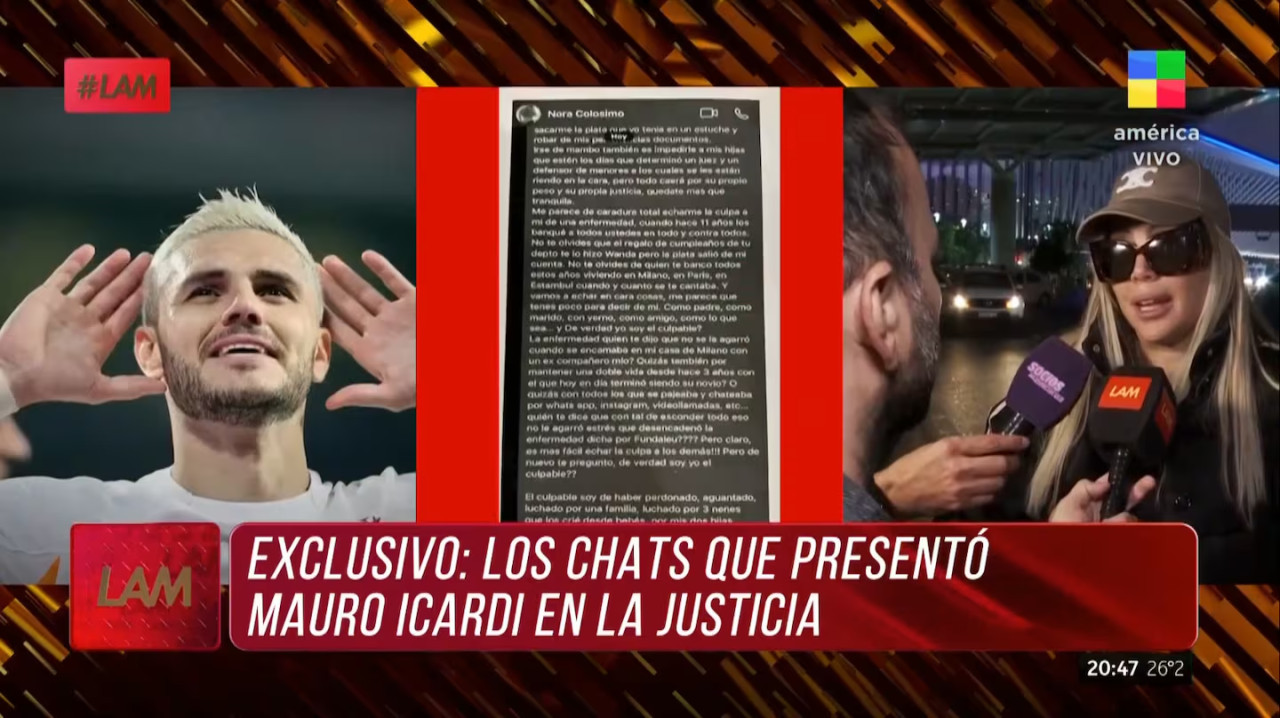 Los chats que presentó Mauro Icardi ante la Justicia. Foto: captura LAM.