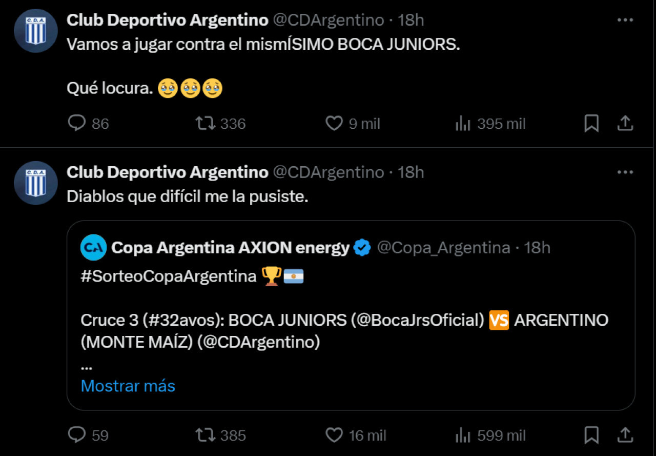 La emoción de Argentino de Monte Maíz por enfrentar a Boca en la Copa Argentina.