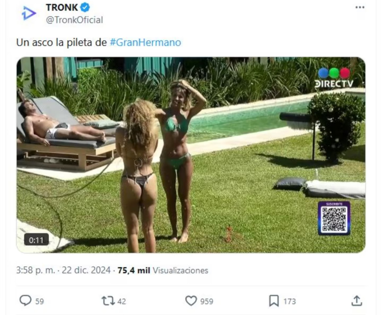 Indignación por el agua de la pileta de Gran Hermano. Foto: X.