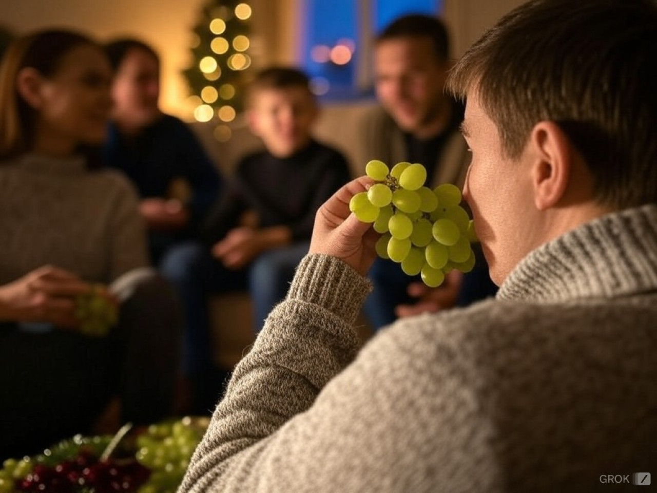 Ritual de las 12 uvas para Año Nuevo. Foto: X / Grok IA.