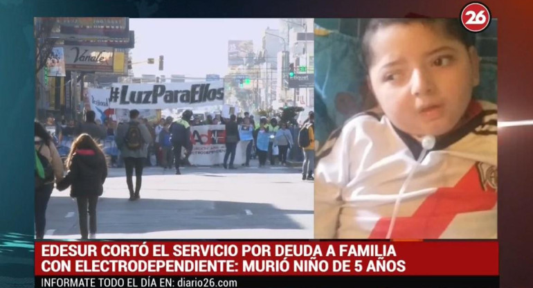 Muere niño electrodependiente por corte de Edesur