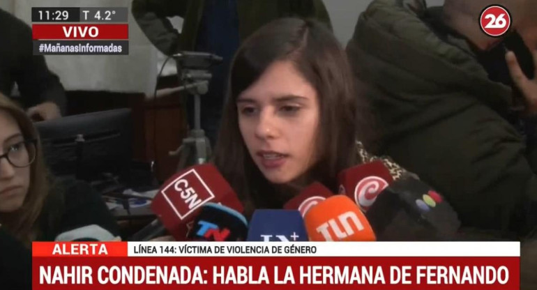 Hermana de Fernando Pastorizzo tras condena a Nahir Galarza (Canal 26)