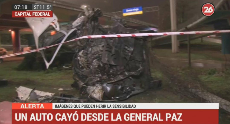 Accidente vial en General Paz y caída en Libertador (Canal 26)