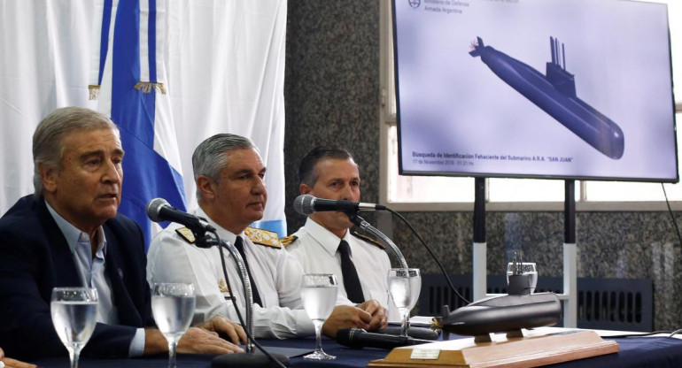 Conferencia de prensa de Aguad y la Armada Argentina tras hallazgo del ARA San Juan (Reuters)
