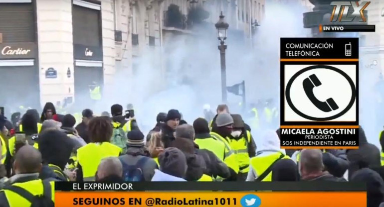 Marchas e incidentes en Francia, chalecos amarillos, Micaela Agostini, Radio Latina 101.1