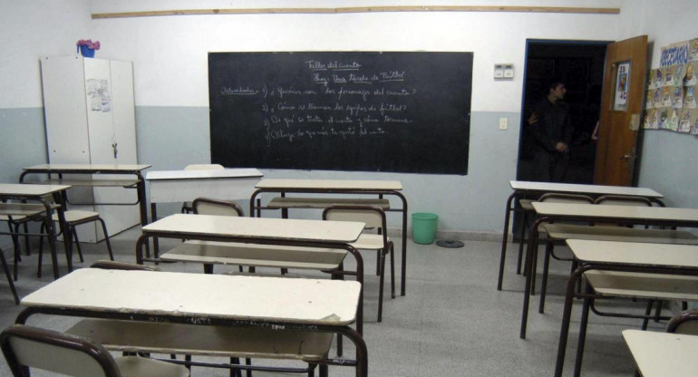 Aulas vacías, colegio sin clases, paro docente, medida de fuerza, docente