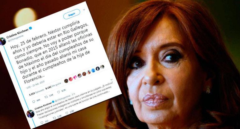 Mensaje de Cristina Kirchner en Twitter
