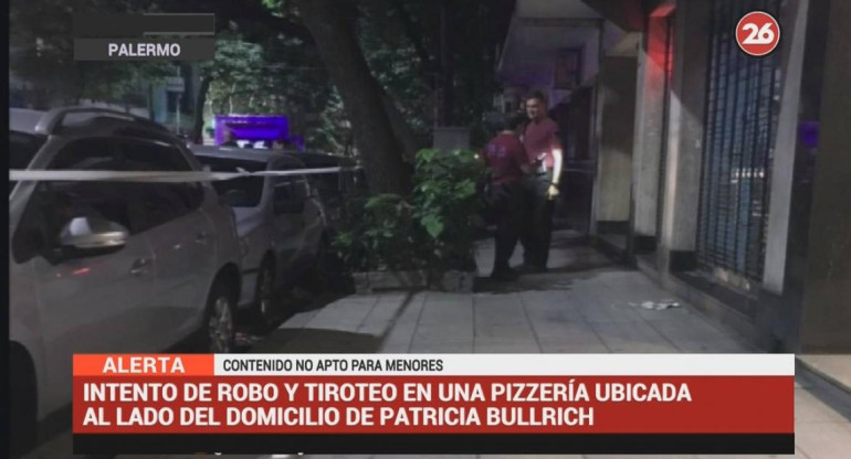 Intento de robo y tiroteo en pizzeria que está al lado de casa de Patricia Bullrich (Canal 26)