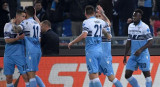 Festejo de la Lazio tras el triunfo ante la Roma