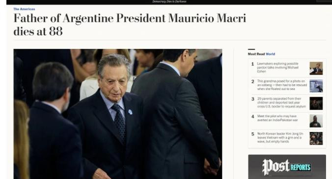 Medios internacionales - noticia muerte Franco Macri