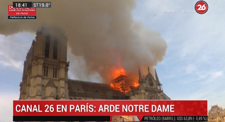 Canal 26 en París, incendio de la Catedral de Notre Dame