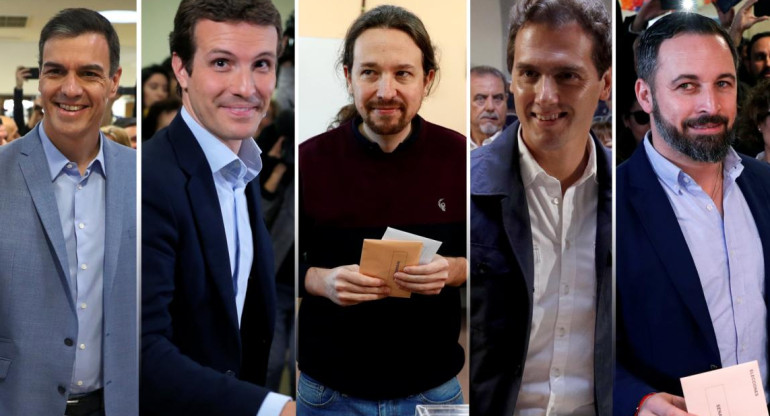 Elecciones en España,  Pedro Sánchez (PSOE), Pablo Casado (PP), Pablo Iglesias (Unidas Podemos), Albert Rivera (Ciudadanos) y Santiago Abascal (Vox) - Reuters