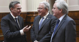 Los senadores Miguel Angel Pichetto y Federico Pinedo durante la entrega de la Mencion de Honor Senador Faustino Domingo Sarmiento del Senado de la Nacion al rector de la Universidad de Buenos Aires, Alberto Barbieri, NA