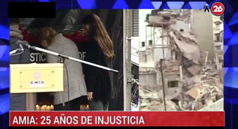Homenaje de la mujer e hija de Alberto Nisman para el fiscal en acto por 25 aniversarIo de AMIA (Canal 26)