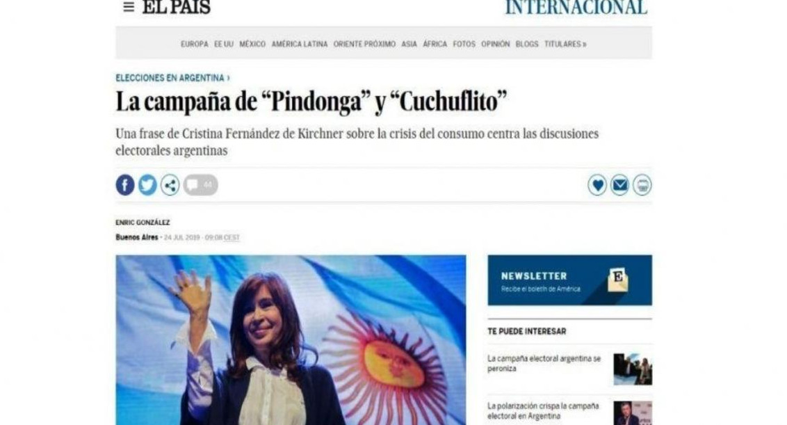 Cristina Kirchner, en diario "El País" de España