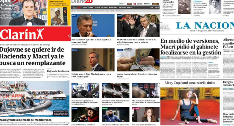 Tapas de diarios argentinos, Sábado 17-8-19	