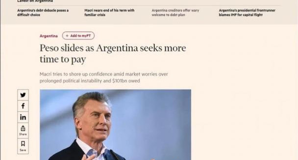 Artículo del Financial Times sobre "default soberano" en Argentina