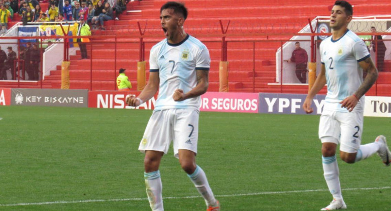 Festejo de Nicolás González para la Selección Argentina Sub 23 ante Colombia