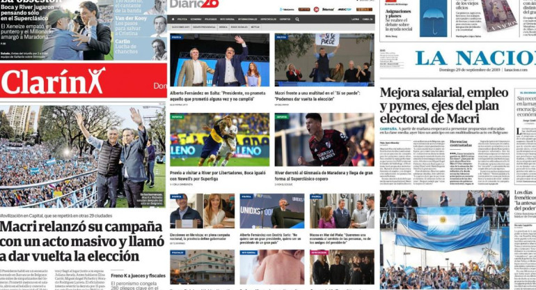 Tapas de Diarios argentinos, Domingo 29-9-19
