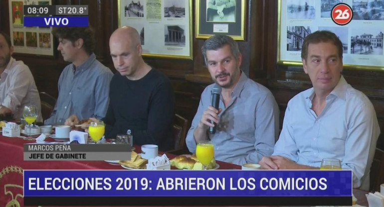Desayuno Juntos por el Cambio, Marcos Peña, Horacio Rodríguez Larreta, Diego Santilli, NA