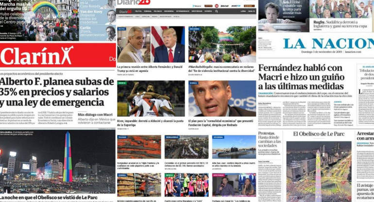 Tapas de diarios argentinos, domingo 3-11-19	