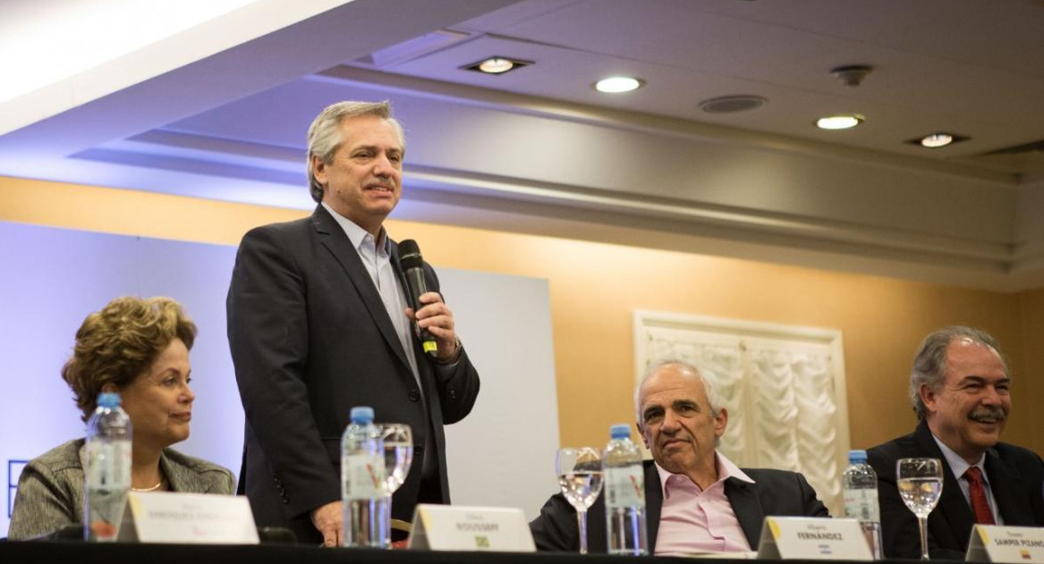 El presidente electo Alberto Fernandez durante la apertura de las deliberaciones deleGrupo de Puebla. Foto NA