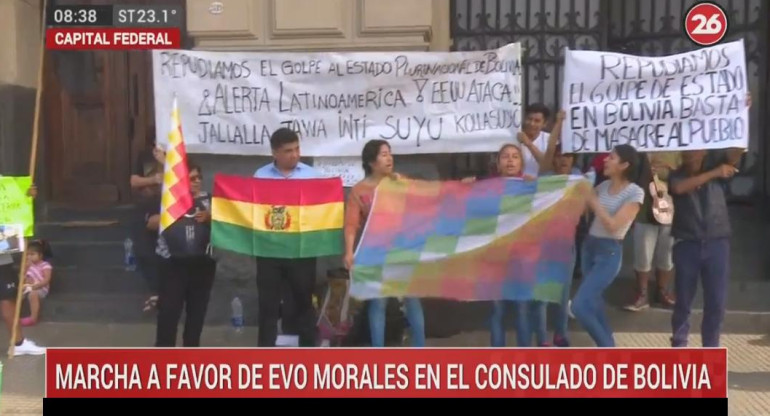 Marcha consulado de Bolivia, Canal 26