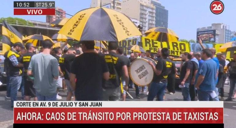 Protesta de taxista en la Ciudad, móvil Canal 26