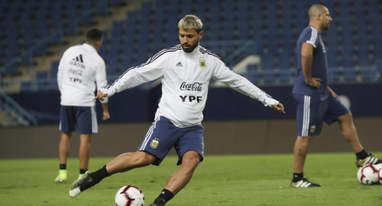 Sergio Agüero en el entrenamiento de la Selección Argentina, AGENCIA NA