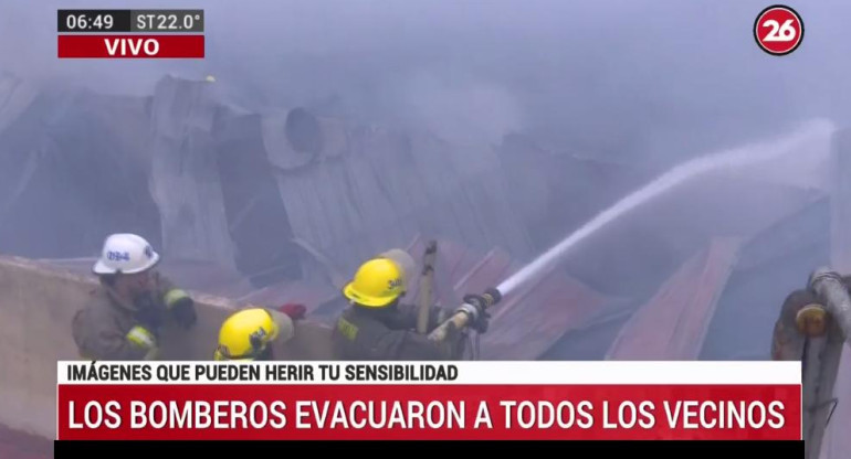 Incendio en fábrica, San Martín, Canal 26