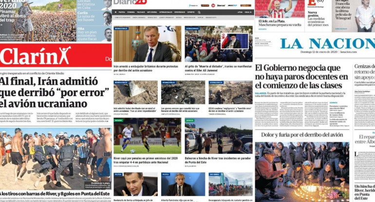 Tapas de diarios argentinos, domingo 12 de enero de 2020	