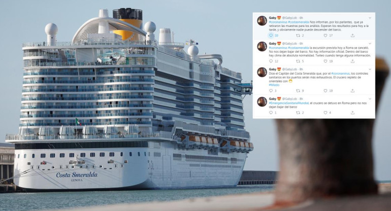 Mensajes de argentina en crucero con Coronavirus, Twitter, Reuters