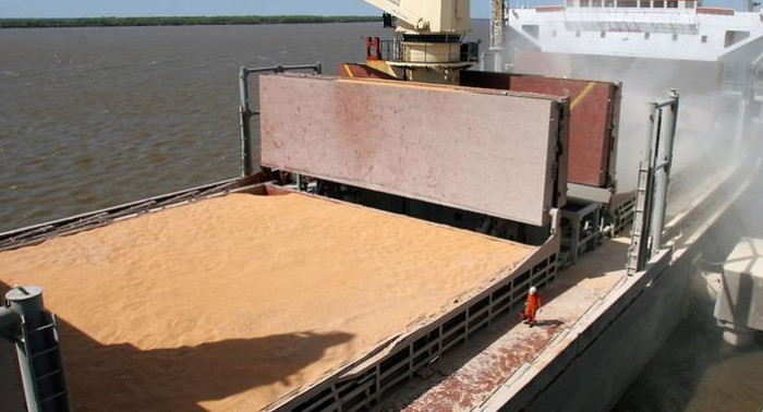 Un barco cerealero con los que se exportan granos, empresas