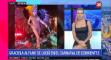 Graciela Alfano, infartante en el Carnaval de Corrientes, Canal 26