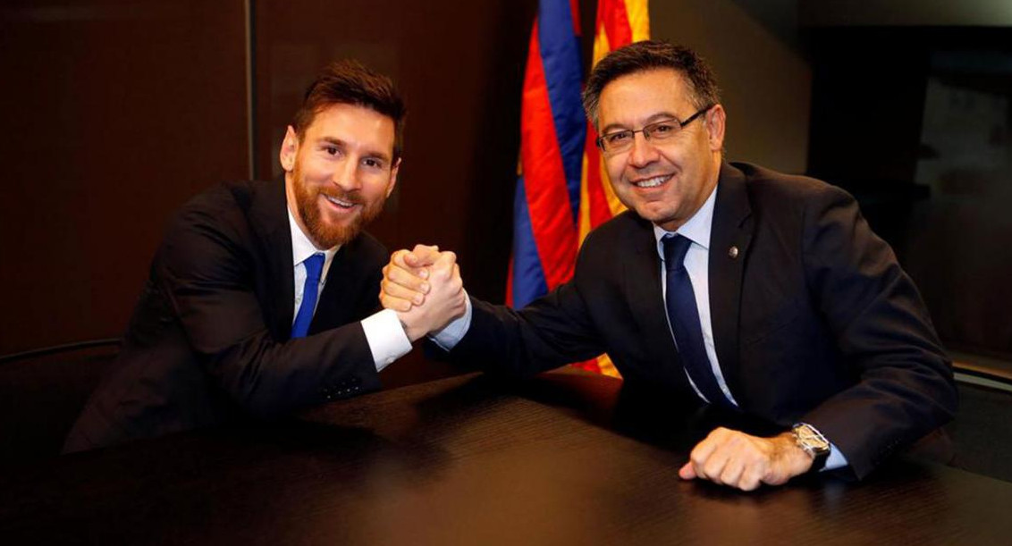 Lionel Messi y Josep Maria Bartomeu - Barcelona