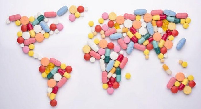 Mapa mundi  de pastillas, mundo, coronavirus
