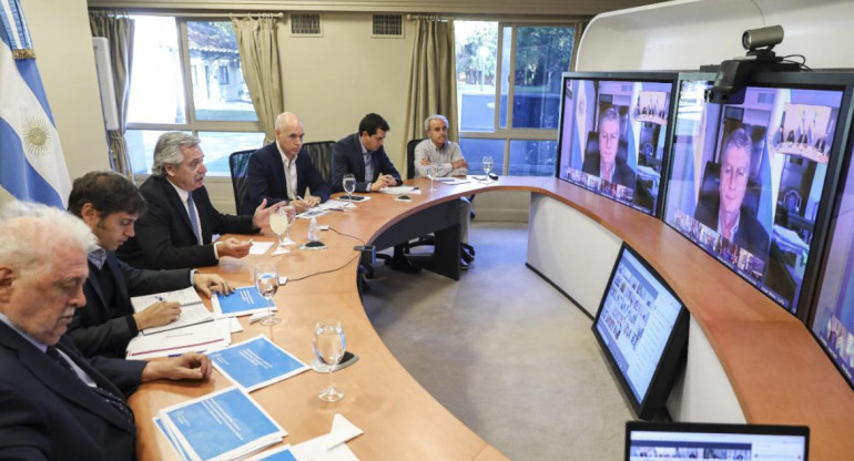 Teleconferencia de Alberto Fernández junto a Kicillof, Rodríguez Larreta y gobernadores, AGENCIA NA