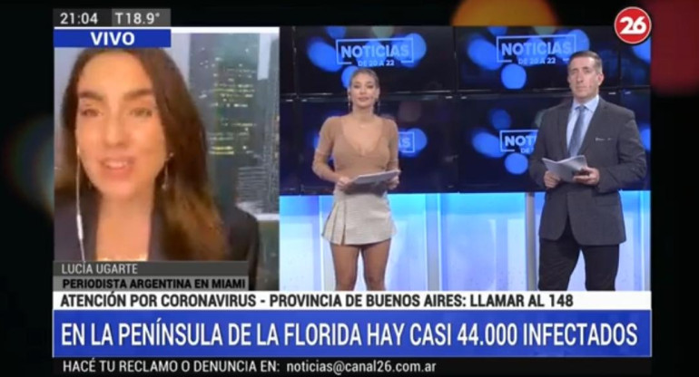 Lucía Ugarte, periodista argentina varada en Miami, Coronavirus, Canal 26