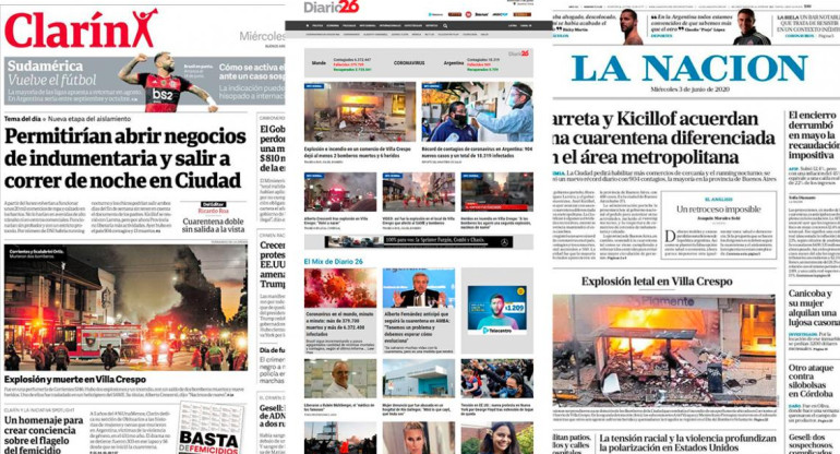 Tapas de diarios de Argentina 3-6-20