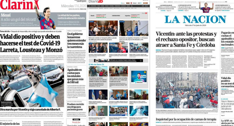 Tapas de diarios de Argentina, miércoles 17 de junio de 2020