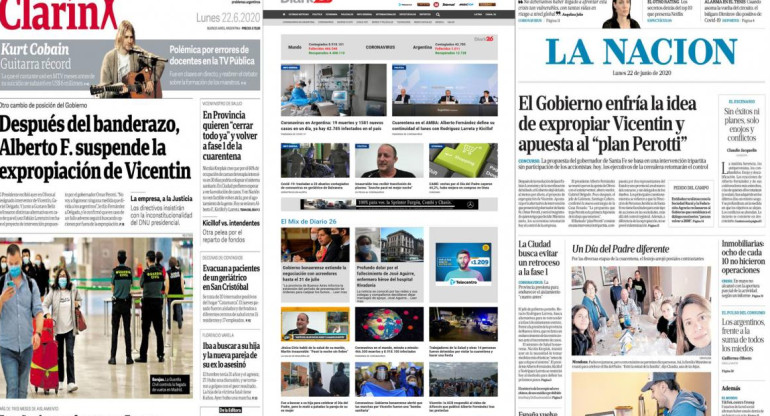 Tapas de diarios argentinos, lunes 22 de junio de 2020