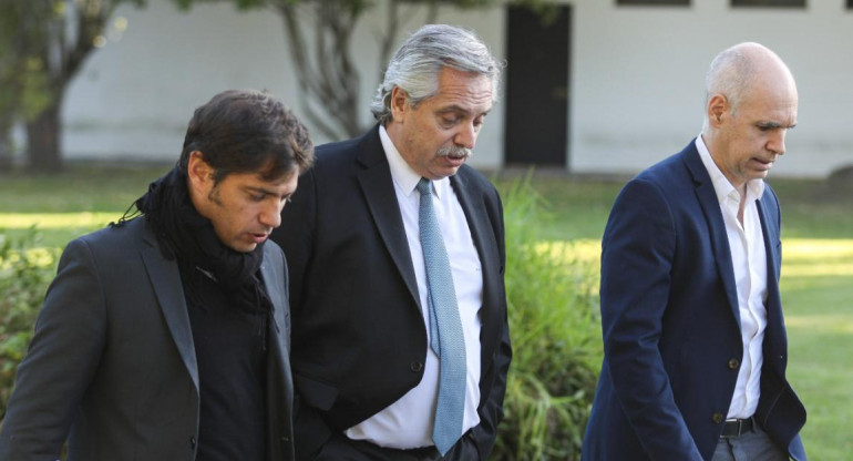 Alberto Fernández, Axel Kicillof y Horacio Rodríguez Larreta, AGENCIA NA