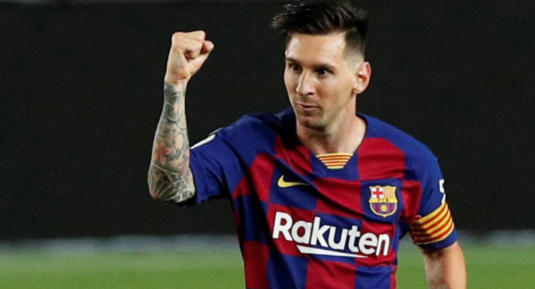Festejo de Lionel Messi en el Barcelona, REUTERS