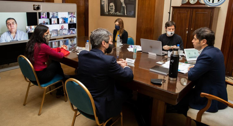 El gobernador de la provincia de Buenos Aires, Axel Kicillof, encabezo videoconferencia para anuncios para el sector productivo, ATP Bonaerense, Foto NA