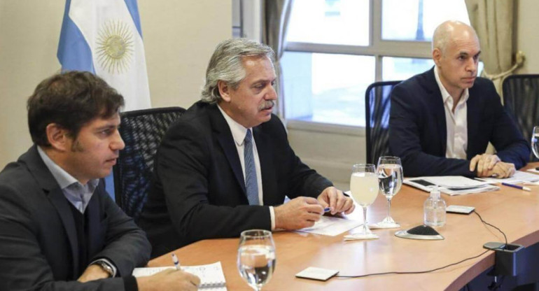 Kicillof, Fernández y Rodríguez Larreta, reunión por cuarentena, Coronavirus, NA