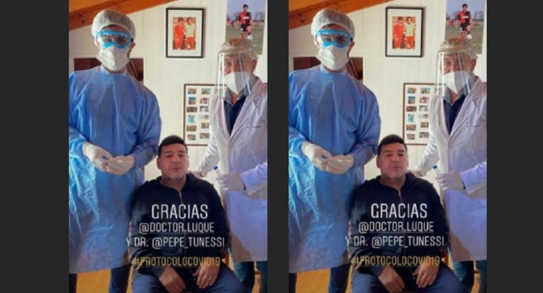 Maradona se realizó el hisopado correspondiente el test de coronavirus, INSTAGRAM