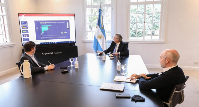 Alberto Fernández, Kicillof y Rodríguez Larreta, cuarentena, Agencia NA